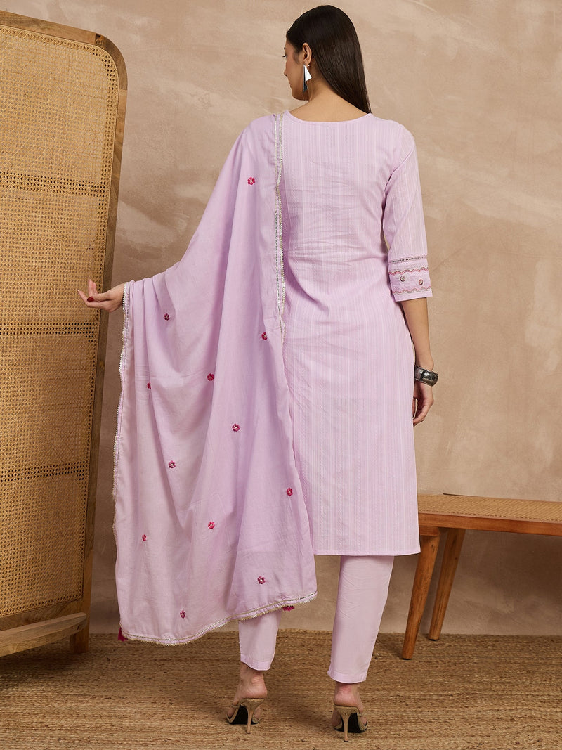 Cotton Schiffli Thread Work Kurta Pant  and  Dupatta