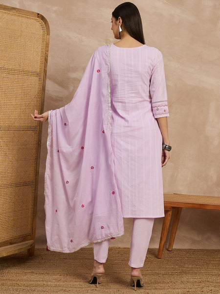 Cotton Schiffli Thread Work Kurta Pant  and  Dupatta
