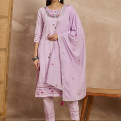 Cotton Schiffli Thread Work Kurta Pant  and  Dupatta