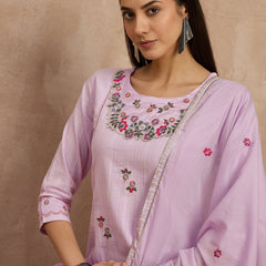 Cotton Schiffli Thread Work Kurta Pant  and  Dupatta