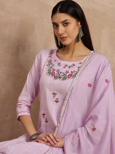 Cotton Schiffli Thread Work Kurta Pant  and  Dupatta