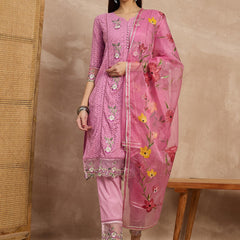 Cotton Schiffli Embroidered Work Kurta, Pant  and  Dupatta