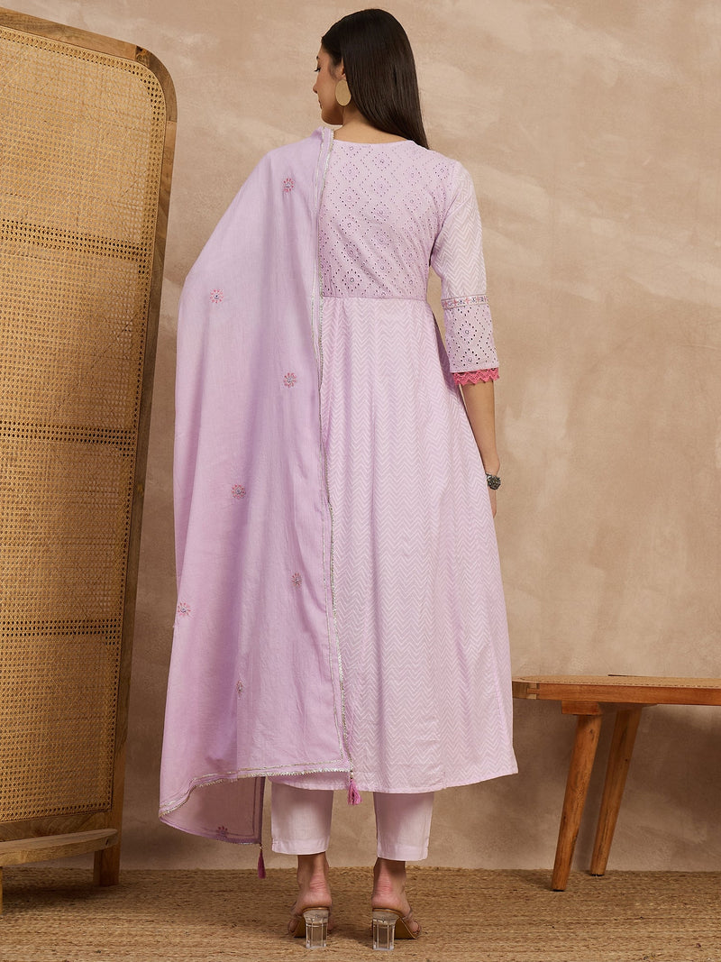 Cotton Schiffli Thread  and  Mirror Work Kurta,Pant  and  Dupatta