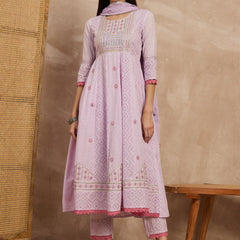 Cotton Schiffli Thread  and  Mirror Work Kurta,Pant  and  Dupatta