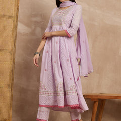 Cotton Schiffli Thread  and  Mirror Work Kurta,Pant  and  Dupatta