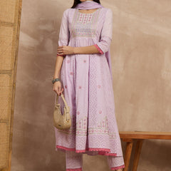 Cotton Schiffli Thread  and  Mirror Work Kurta,Pant  and  Dupatta