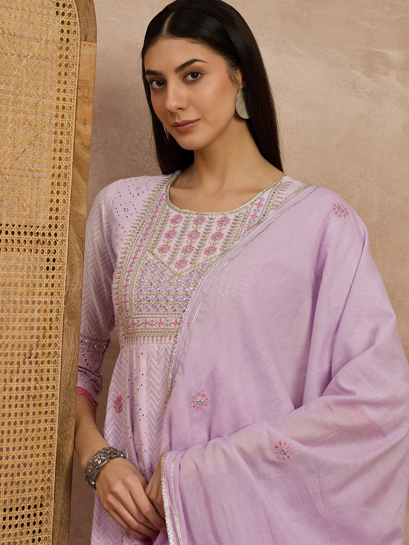 Cotton Schiffli Thread  and  Mirror Work Kurta,Pant  and  Dupatta