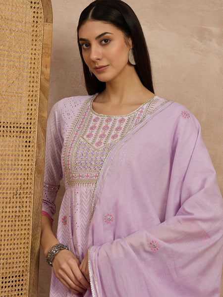 Cotton Schiffli Thread  and  Mirror Work Kurta,Pant  and  Dupatta