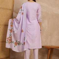 Cotton Schiffli Embroidered Kurta Pant  and  Dupatta