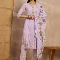 Cotton Schiffli Embroidered Kurta Pant  and  Dupatta