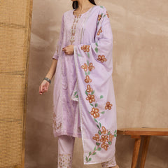 Cotton Schiffli Embroidered Kurta Pant  and  Dupatta