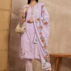 Cotton Schiffli Embroidered Kurta Pant  and  Dupatta