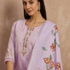 Cotton Schiffli Embroidered Kurta Pant  and  Dupatta