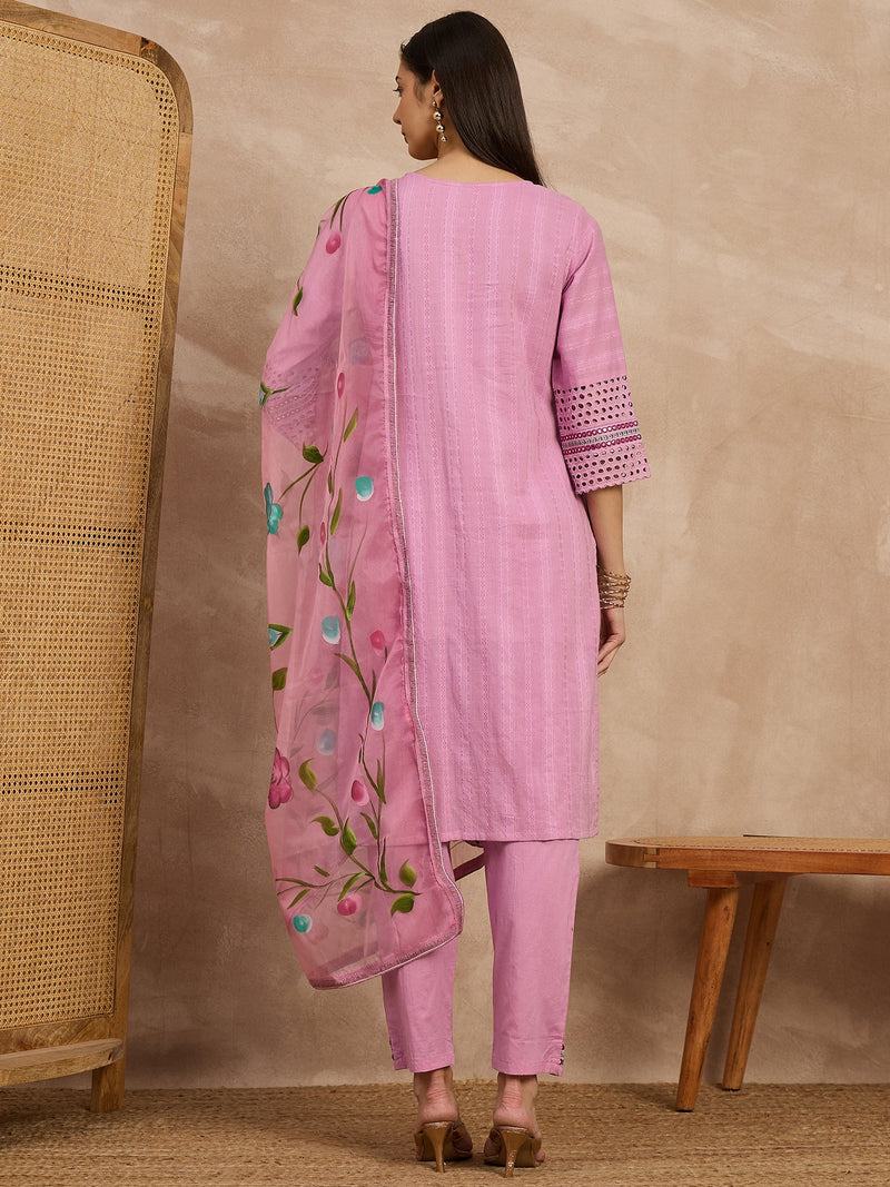 Cotton Schiffli Mirror Work Kurta Pant  and  Dupatta
