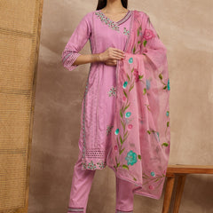 Cotton Schiffli Mirror Work Kurta Pant  and  Dupatta