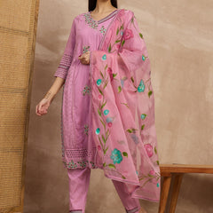 Cotton Schiffli Mirror Work Kurta Pant  and  Dupatta