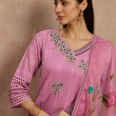 Cotton Schiffli Mirror Work Kurta Pant  and  Dupatta