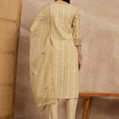 Cotton Schiffli Thread Work Kurta Pant and Dupatta