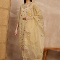 Cotton Schiffli Thread Work Kurta Pant and Dupatta