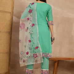 Cotton Schiffli Embroidered Work Kurta, Pant  and  Dupatta