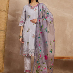 Cotton Schiffli Mirror Work Kurta Pant  and  Dupatta
