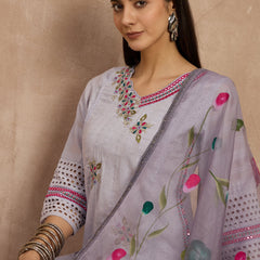 Cotton Schiffli Mirror Work Kurta Pant  and  Dupatta