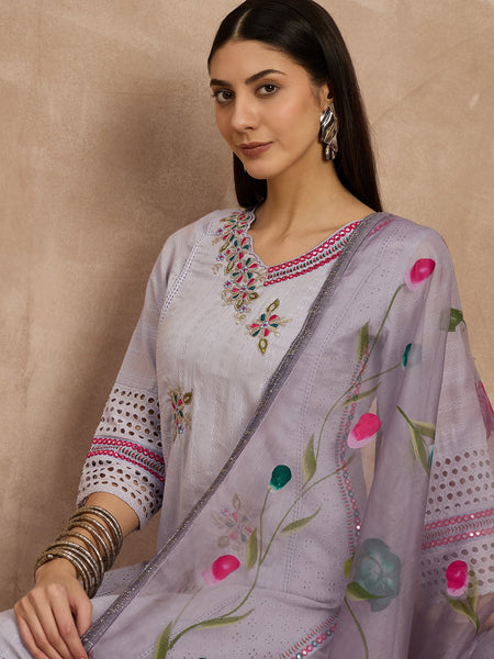 Cotton Schiffli Mirror Work Kurta Pant  and  Dupatta