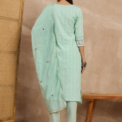 Cotton Schiffli Thread Work Kurta Pant  and  Dupatta