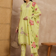 Cotton Schiffli Mandrain Collar Kurta,Pant  and  Dupatta