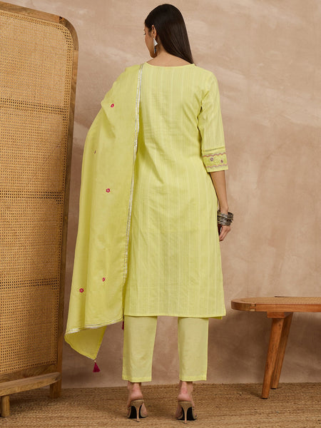 Cotton Schiffli Thread Work Kurta Pant  and  Dupatta