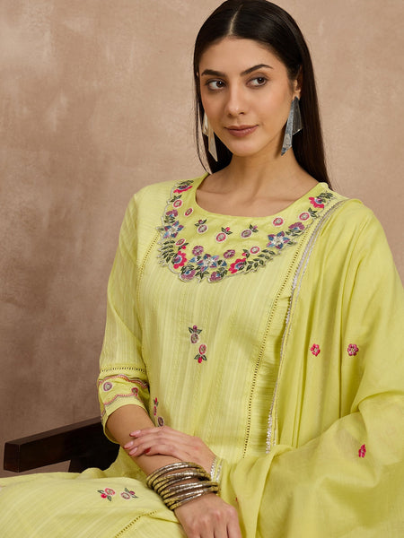 Cotton Schiffli Thread Work Kurta Pant  and  Dupatta