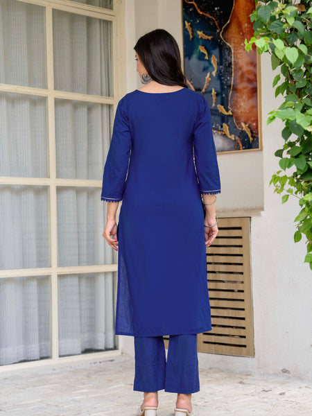Women Blue Manual Embroiderey Straight Shape Kurta , Pant With Dupatta