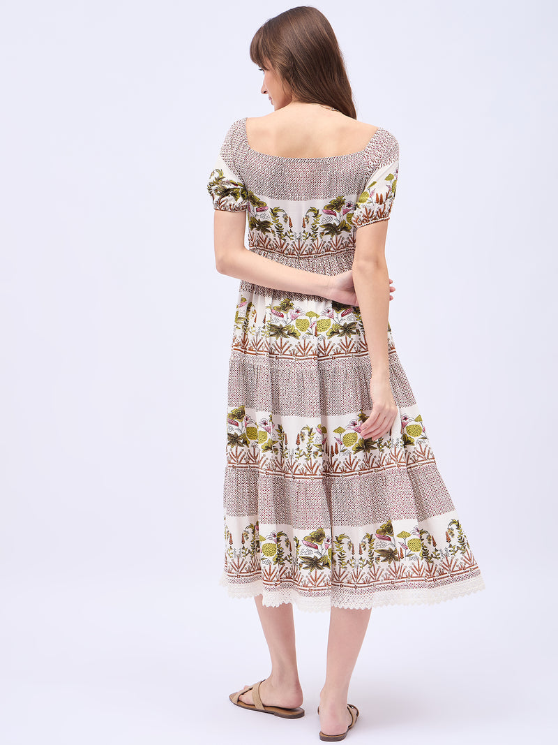 Printed Rayon With Tyer Style Calf Length Dress
