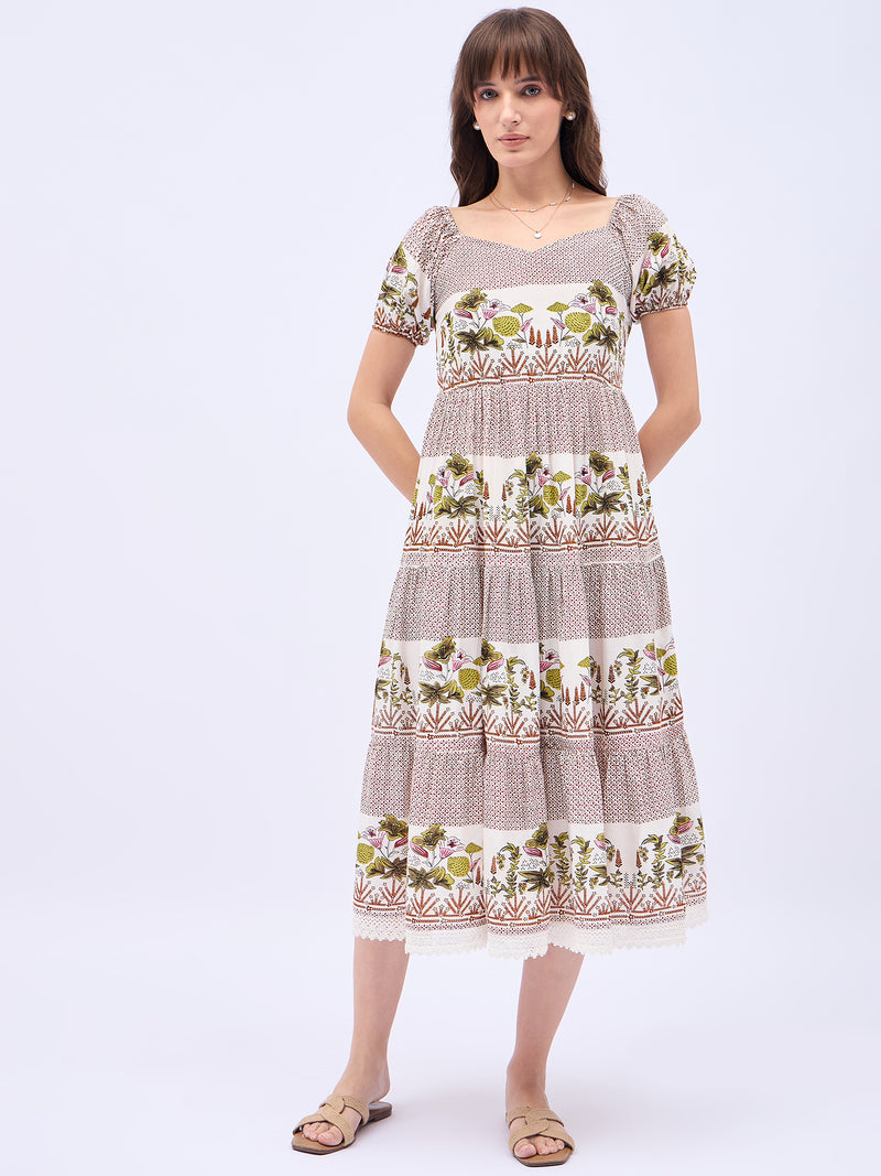 Printed Rayon With Tyer Style Calf Length Dress