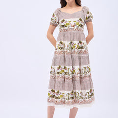 Printed Rayon With Tyer Style Calf Length Dress