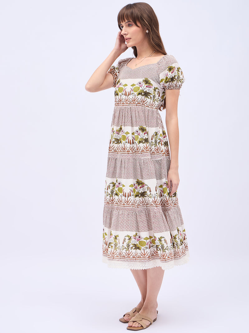 Printed Rayon With Tyer Style Calf Length Dress