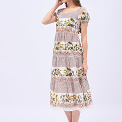 Printed Rayon With Tyer Style Calf Length Dress