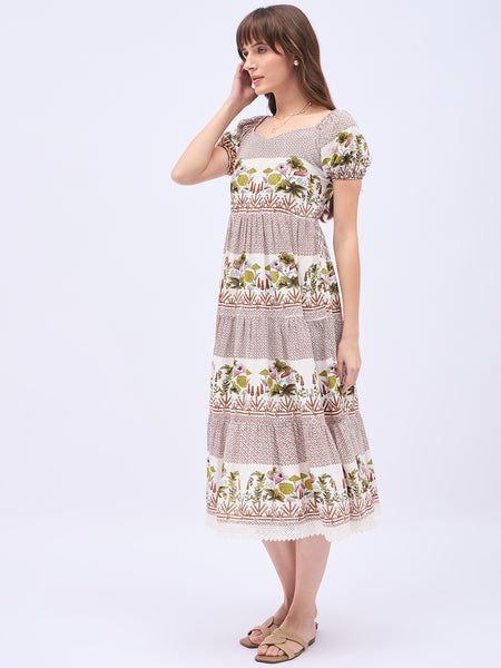Printed Rayon With Tyer Style Calf Length Dress