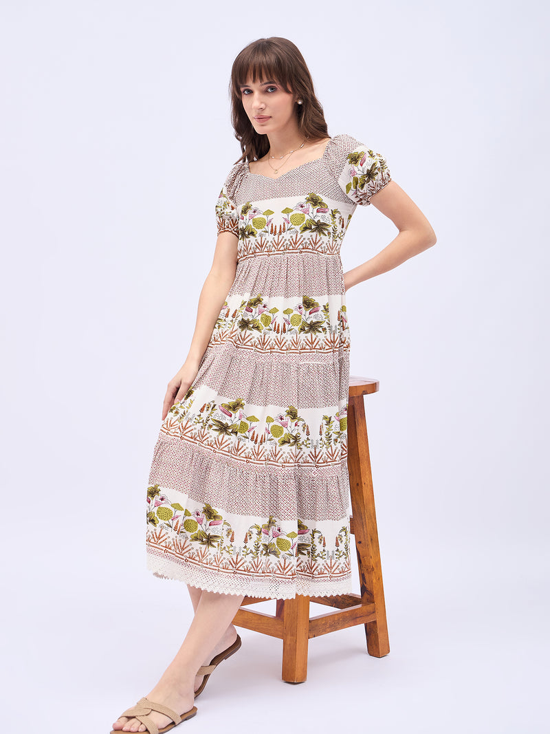 Printed Rayon With Tyer Style Calf Length Dress