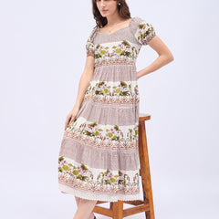 Printed Rayon With Tyer Style Calf Length Dress
