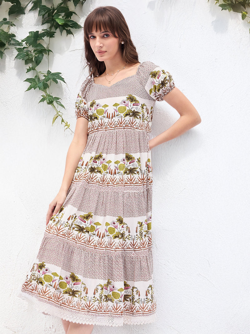 Printed Rayon With Tyer Style Calf Length Dress