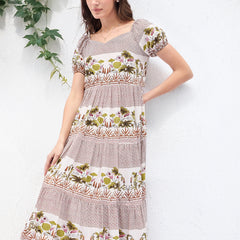 Printed Rayon With Tyer Style Calf Length Dress