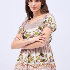 Printed Rayon With Tyer Style Calf Length Dress