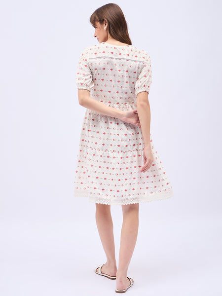Printed Rayon With Tyer Style Knee Length Dress