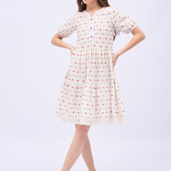 Printed Rayon With Tyer Style Knee Length Dress
