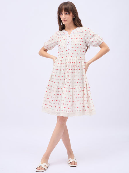 Printed Rayon With Tyer Style Knee Length Dress
