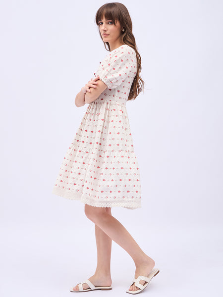 Printed Rayon With Tyer Style Knee Length Dress