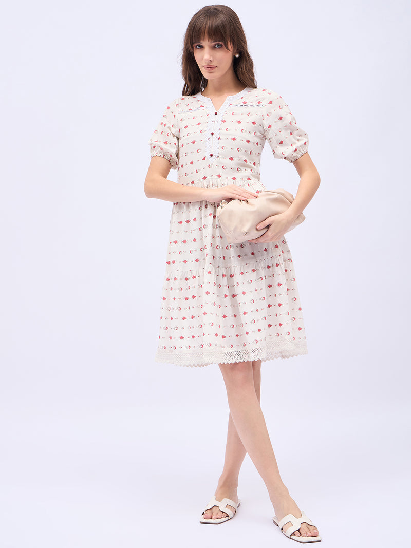 Printed Rayon With Tyer Style Knee Length Dress