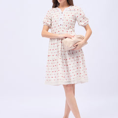 Printed Rayon With Tyer Style Knee Length Dress