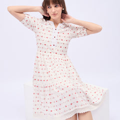 Printed Rayon With Tyer Style Knee Length Dress